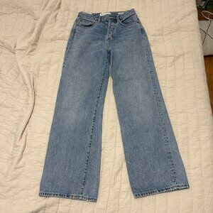 Denim Forum Farrah High-Rise Wide Leg Jeans in Light Blue -Aritzia